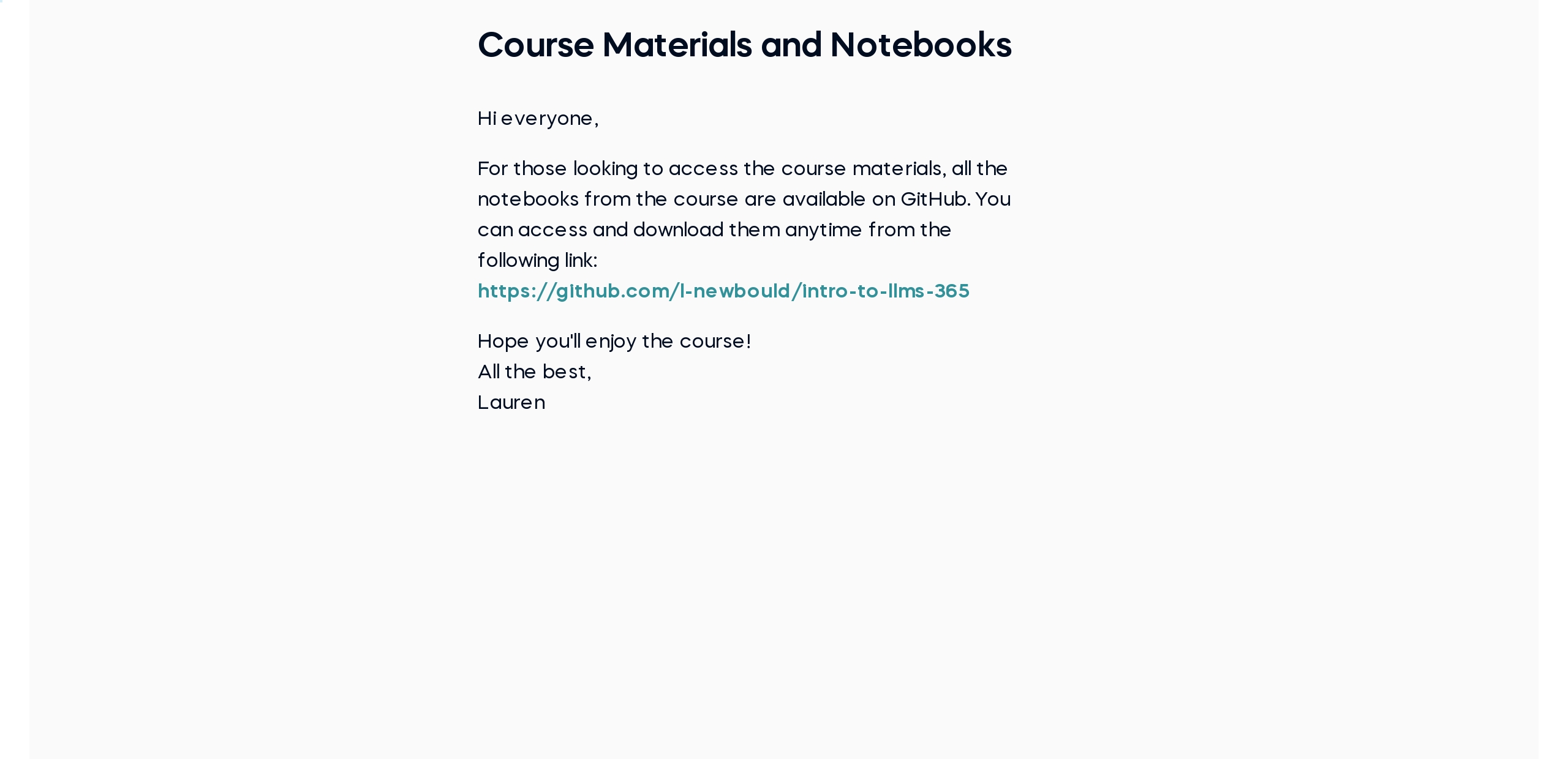 Course Materials and Notebooks